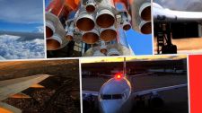 Standbild aus Imagefilm: Bildkollage mit Flugzeugen und Raketenantrieb