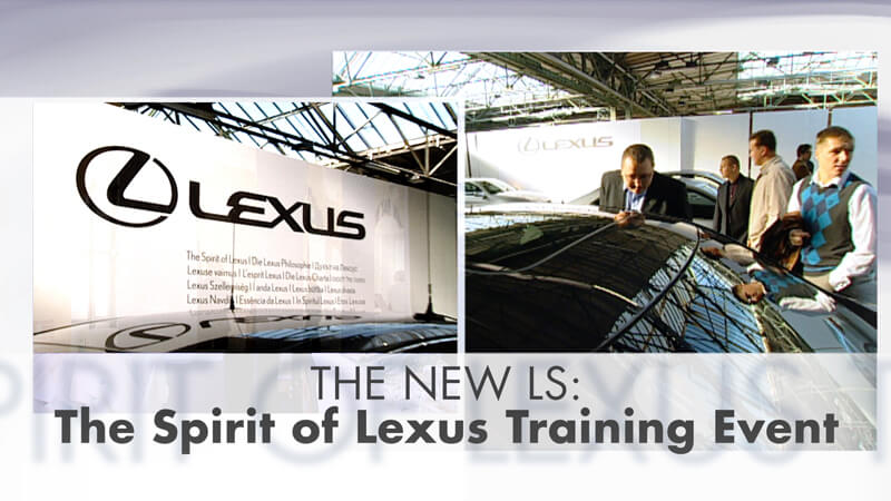 Video-Thumbnail des Case-Videos: Zwei Bilder vom Event als Splitscreen und Typo "THE NEW LS: The Spirit of Lexus Training Event"