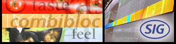 2 Standbilder aus Messedoku: Links: 3 Ansichten vom Messevideo, Rechts: LED-Videoband auf Messefassade und SIG Logo
